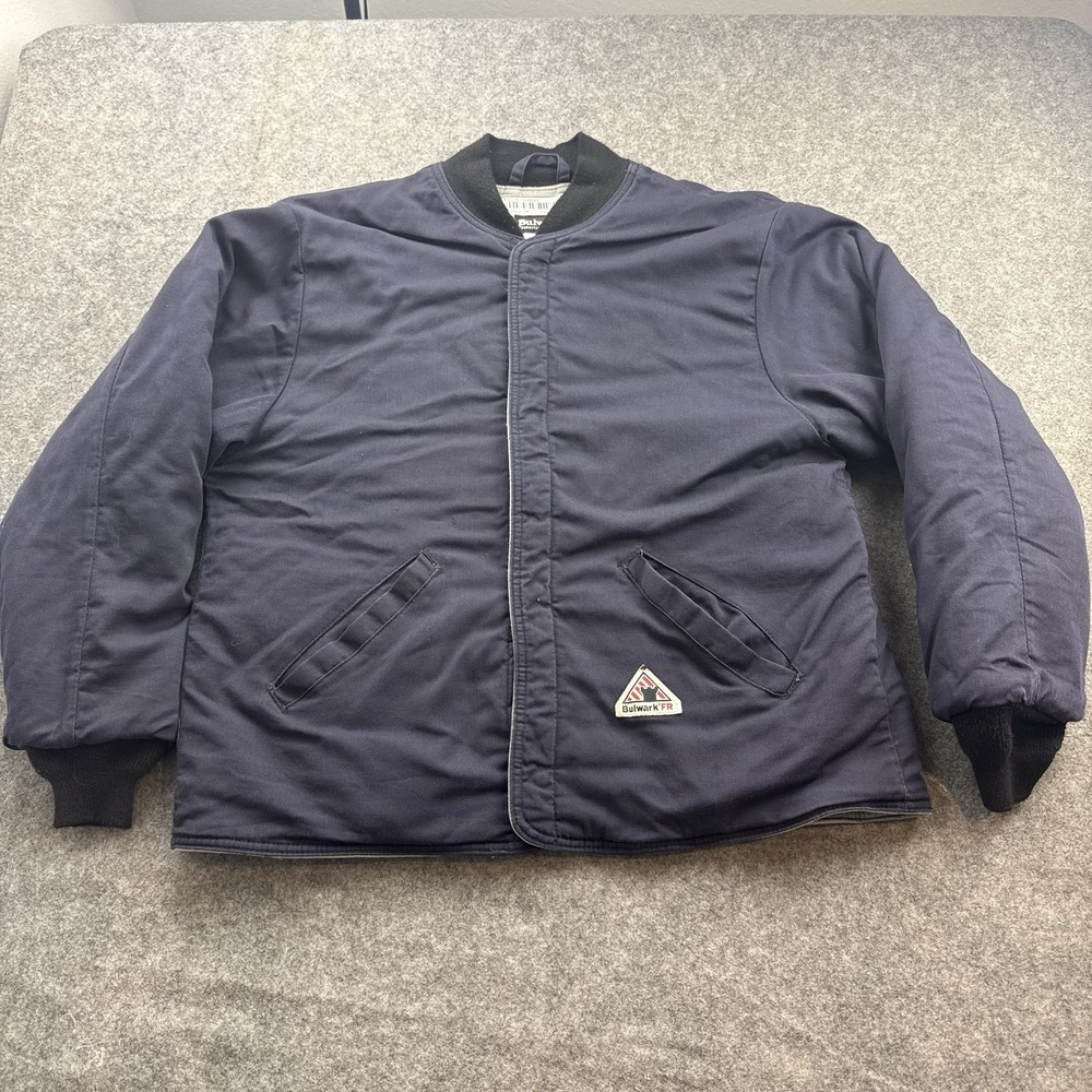 Bulwark FR Jacket Mens Large Navy Blue Quilt Lined Snap Westex Flame Resistant